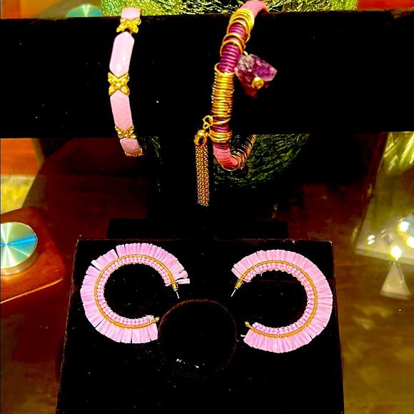 Jewelry - Lavender & gold Hoop Earrings & matching bracelets as a bundle or $15ea😻